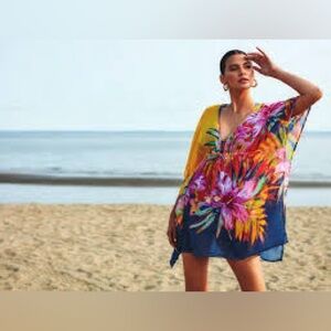 Bleu Rod Beattie L Tropical Floral Coverup caftan matching swim listed like new